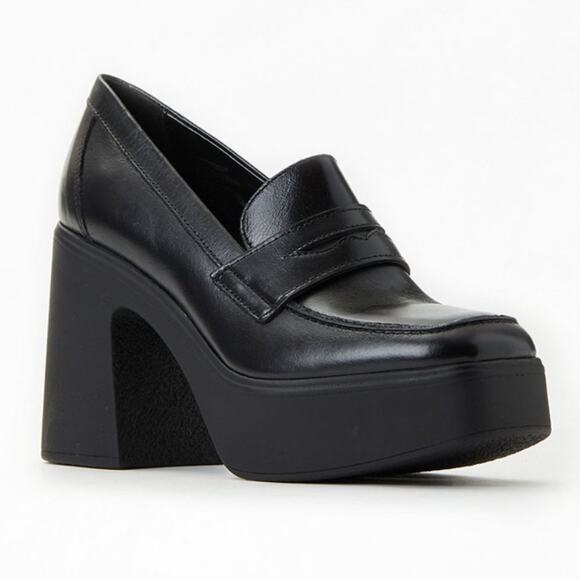 Free People Zoe Black Leather Chunky Platform Loafers - Picture 2 of 8